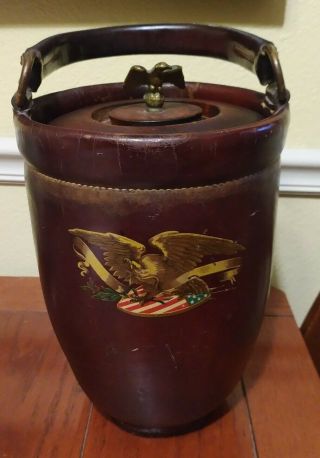 Vintage Cairns &brothers Leather Stitched Fire Bucket Ice Holder Eagle