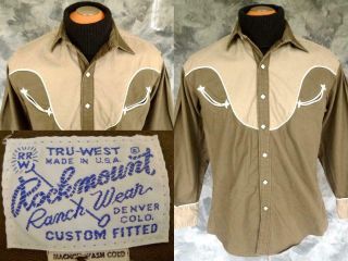 ✰vintage Rockmount Ranch Wear Western Cotton Two - Tone Pearl Snap Mens Shirt M
