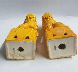 Foo Dogs Yellow Tonuges Out Made in Japan Marked Yellow Bookends Asian Ceramic 3