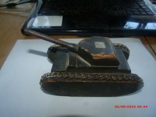 ANTIQUE FOLKART WOODEN AND METAL ARMY TANK 3
