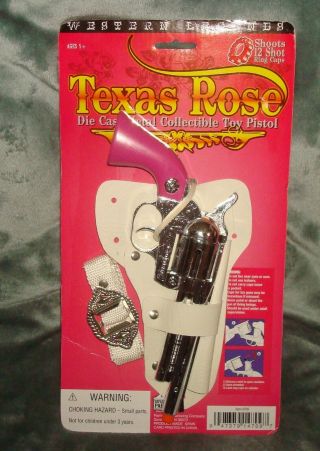 Texas Rose Die Cast Metal Collectible Toy Pistol Holster 12 Shot Ring Cap Gun