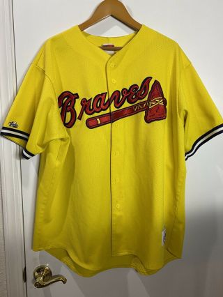 Rare Vintage Majestic Mlb Atlanta Braves Yellow Jersey Mens Size 2xl (pit27 L32i