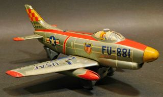Vintage Haji Japan Tin Toy Friction Usaf F - 86 Sabre Jet Plane