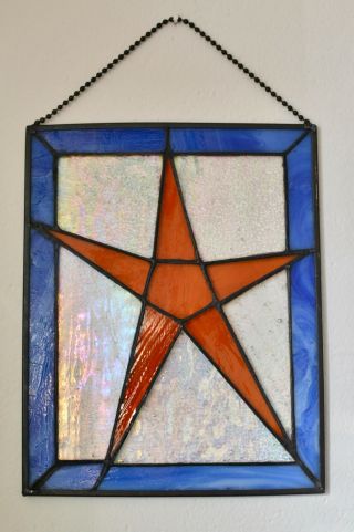 Stunning Vintage Stained Glass Gold Star Sun Catcher Hanging Panel Holiday