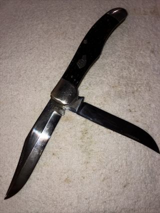 Vintage Ka - Bar Union Cut Co Two Blade Dogs Head Folding Hunter Knife