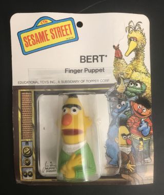Rare Vintage Sesame Street Bert 1970s Rubber Finger Puppet In Package