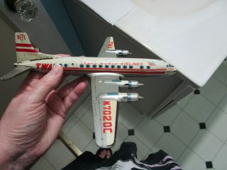 Vintage TWA Friction Tin Toy Airplane Trans World Airlines DC - 7C N7020C 3