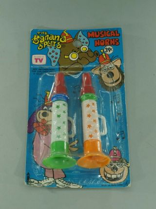 1973 The Banana Splits Musical Horns Plastic Toys On Card