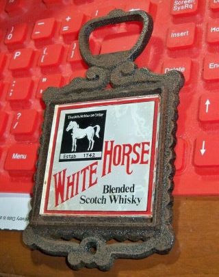 VINTAGE WHITE HORSE CELLAR SCOTCH WHISKY CAST IRON & GLASS BEER BOTTLE OPENER 2
