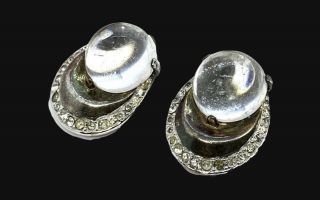 Vtg Crown Trifari Alfred Philippe Sterling Lucite Jelly Belly Clip On Earrings