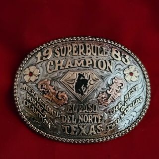 Rodeo Trophy Buckle☆1983☆el Paso Texas Superbull Bronc Riding Champion Vintag882