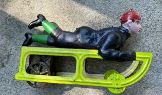 Antique Dayton Tin Toy Boy On Sled Friction Toy 1920s Repainted