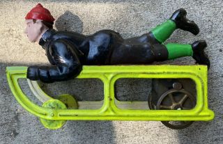 Antique Dayton Tin Toy Boy On Sled Friction Toy 1920s Repainted 2