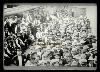 1900s York City Immigrants Japanese Crowds Ono Ship Glass Photo Negative Bb