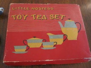 Vtg Sears & Roebuck Little Hostess Child ' s Blue Willow Toy Tea Set w/ Orig.  Box 3