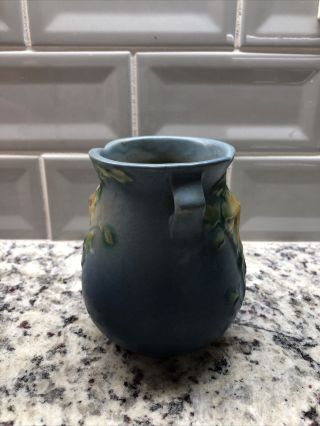 Vintage Roseville Pottery Columbine Blue Double - Handled Vase,  Pattern 12 - 4 3