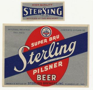 Sterling Brewers Bru Beer Label With Neck Irtp Evansville In
