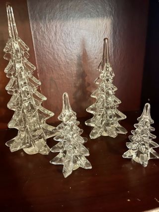 Set Of 4 Vintage Hand Made Taiwan Crystal Glass Christmas Pine Tree 10” 8” 5” 4”