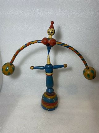 Vintage Wooden Folk Figure Balancing Man Clown Circus Kinetic Toy Hand Made