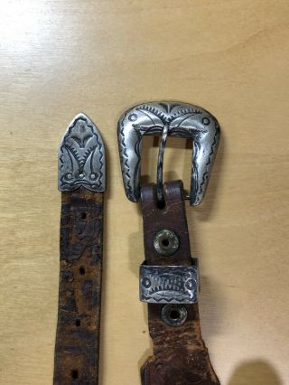Rare 1930s 1940s Navajo Native Sterling Silver Ranger Belt Buckle Set Tooled