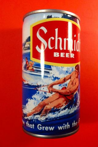 Vintage 1970’s Schmidt Beer Water Skier Steel Can Heileman Can