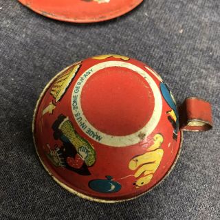 Vintage Us Zone Germany Tin Toy Dish And 3 Tea Coffee Cups