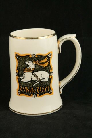 Vintage Ceramic Sadler Mug/beer Stein Hnd Painted Collectible England White Hart