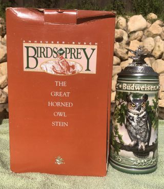 Vintage Anheuser - Busch Birds Of Prey The Great Horned Owl Stein With & Box