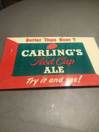 Vtg Carlings Red Cap Imported Cream Ale Carling Breweries Metal Bar Sign