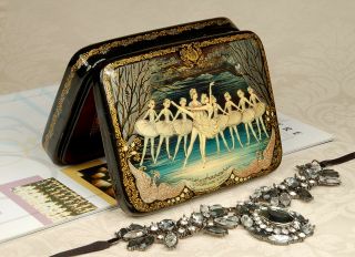 Russian Ballet Lacquer Box Swan Lake Painted Jewelry Box Kholui Miniature Art