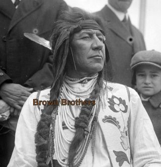 1910s Native American Indian Chief Crane In The Sky Glass Photo Negative - Bb