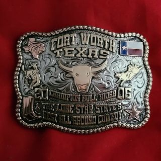 Rodeo Trophy Buckle ☆2006☆ Fort Worth Texas ☆ Bull Riding Champion ☆vintage 254