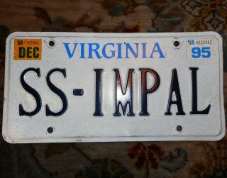 Vintage Ss Impal Chevrolet Virginia Vanity License Plate Va Chevy Impala