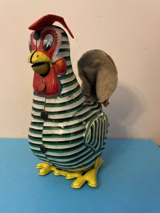 Vintage Mikuni Tin Litho Rooster Toy Felt Comb & Feathers Green 7 " Japan Batt Op