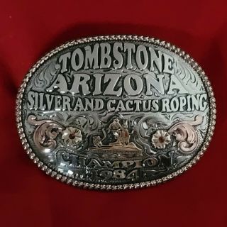 Rodeo Trophy Buckle ☆1984☆ Tombstone Arizona Calf Roping Champion Vintage 614