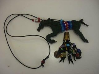Native American Plains Indian Beaded Horse Fetish Necklace Leather Heartline Vtg