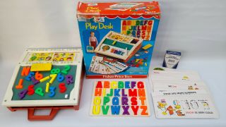 Vintage 1972 Fisher Price Play Desk With Box And Cosmic Anti Dust Chalk