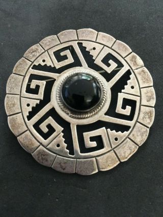Vintage Taxco Mexico Sterling Silver Black Onyx Pendant Pin Brooch 925 Tv - 76