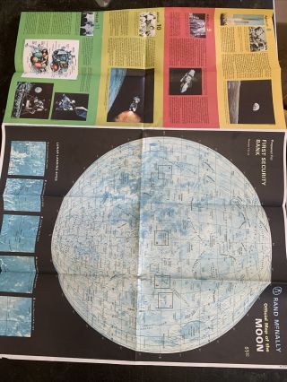 Vintage Rand Mcnally Official Map Of The Moon 1969 Souvenir Map Apollo 8 9 10 11