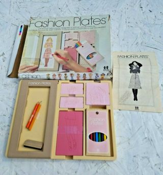 Vintage 1978 Tomy Fashion Plates Design Kit With Rubbing Crayon Frame No.  2508