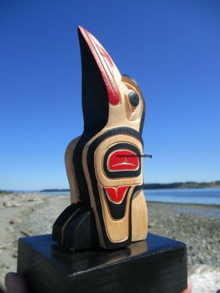 Northwest Coast First Nations Canada Native Art Carved Raven Totem,  Signed