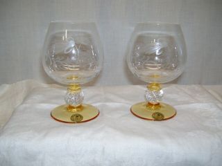 Pieroth Romer Theresienthal Crystal Brandy Goblets Cognac 2 Etched Amber Clear