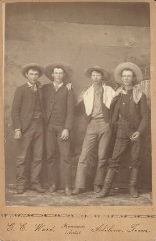 4 Texas Cowboy Brothers Cabinet Card - Abilene,  Tx.  - Twins Or Triplets?