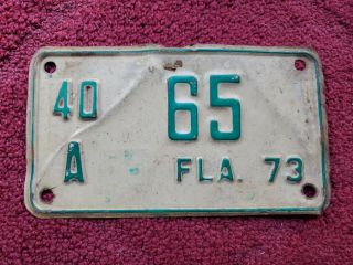 Vintage Florida Motor Cycle License Plate 1973 Low Number 65