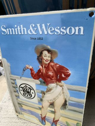 Vintage Style Smith & Wesson Guns Ammo Heavy Enamel Porcelain Sign