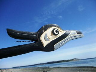 Northwest Coast First Nations Native Art Carved Blue Heron Rattle Indigenous Art