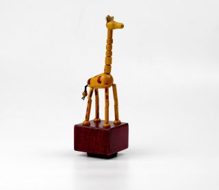 Vintage Wooden,  Wakouwa Push Puppet Toy,  Giraffe,  Probably Czechoslovakia,  Germany?