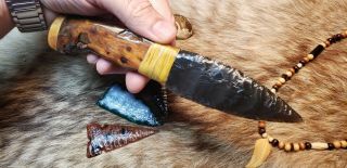 Davis Creek Rainbow Obsidian Flint Knapped Primitive Skinning Knife Wicca Shaman