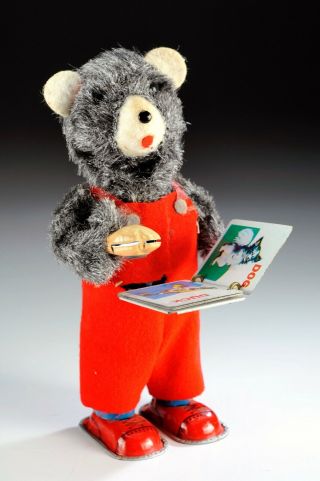 1950s Alps Tin - Litho Wind - Up Cubby The Reading Bear - Japan -