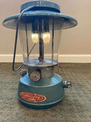 Vintage Holiday Thermos Camp Lantern Baby Blue Hunting Cabin Decor Rustic
